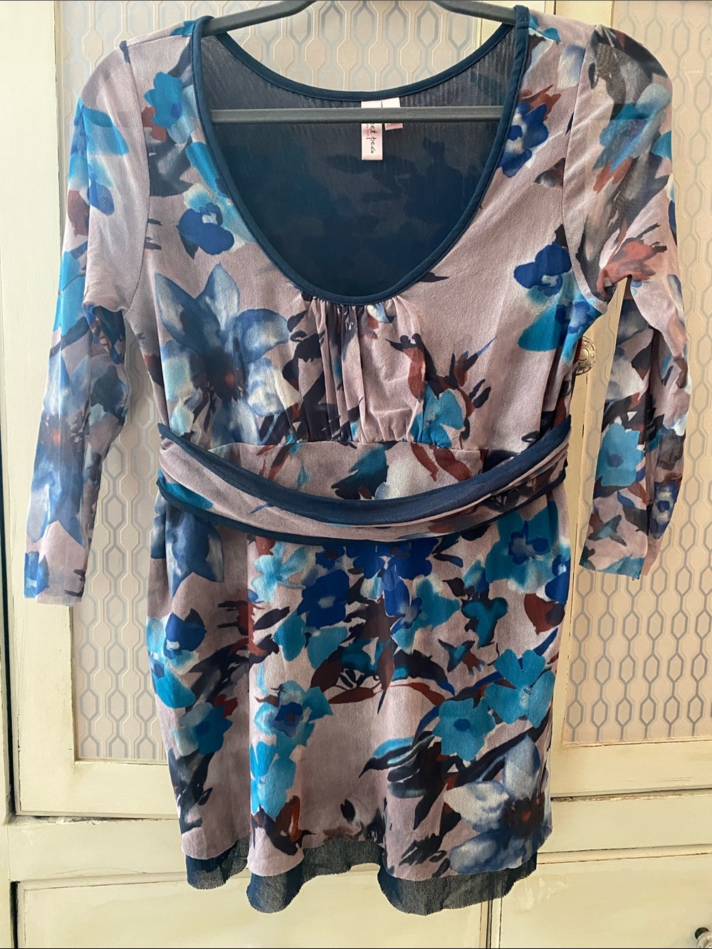 Sweet Pea Blue Floral Scoop-Neck Empire Tunic